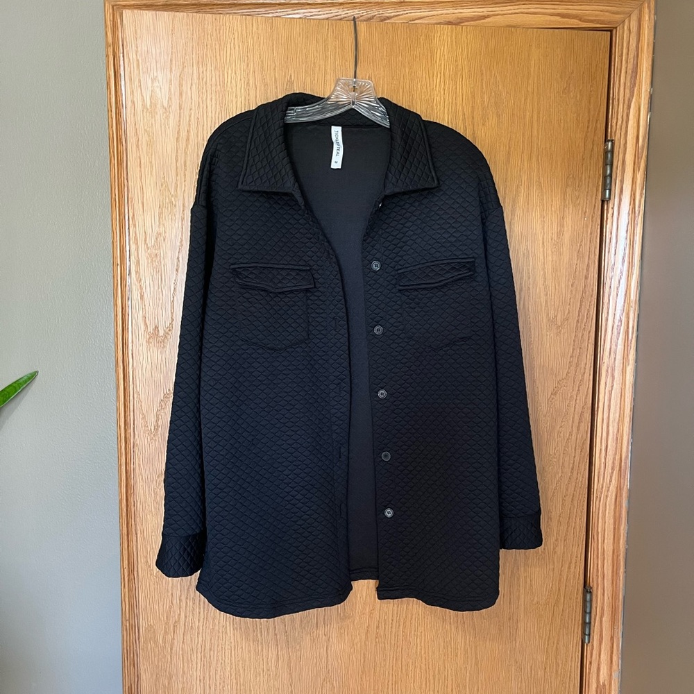 Tickled Teal Black Quilted Jacket